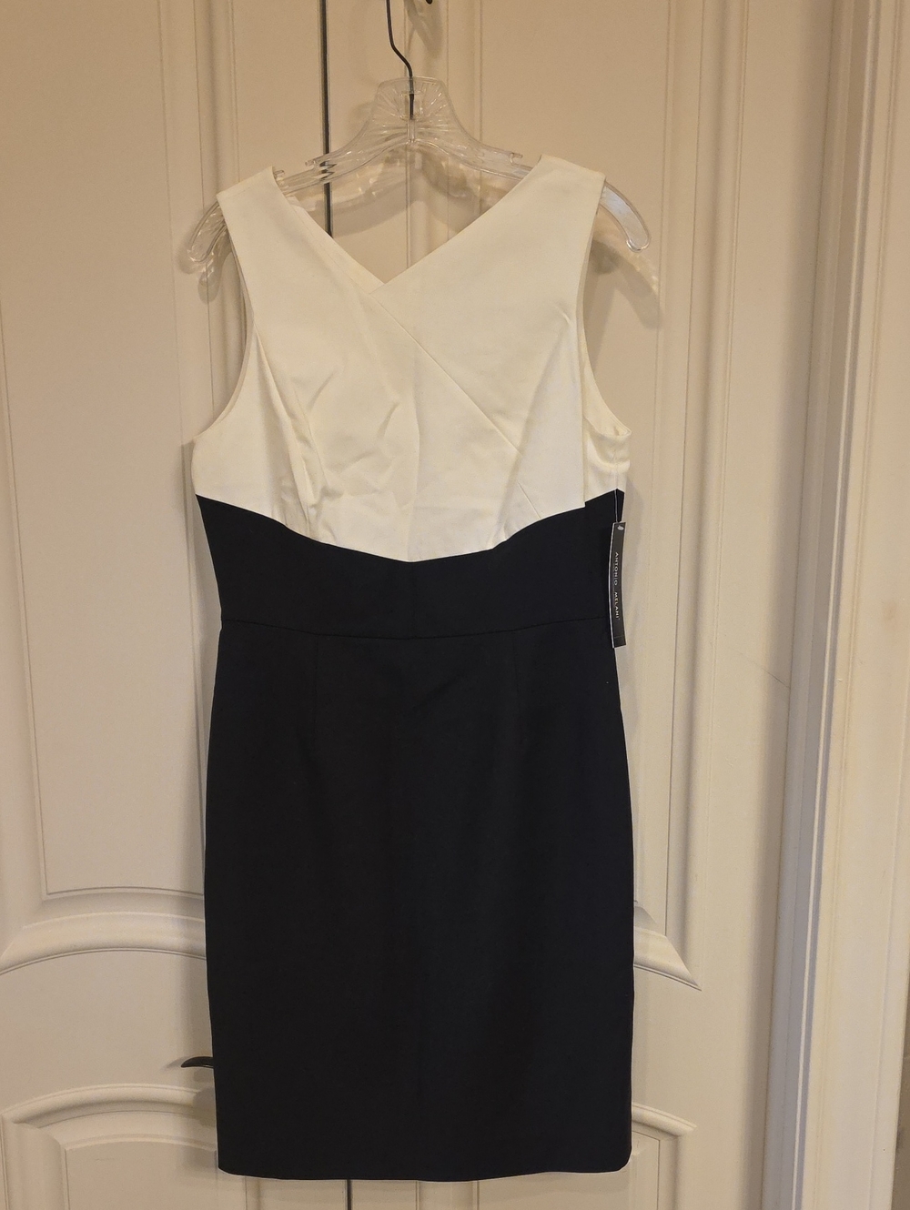 ANTONIO MELANI Black and White Two-Tone Midi Sheath Dress